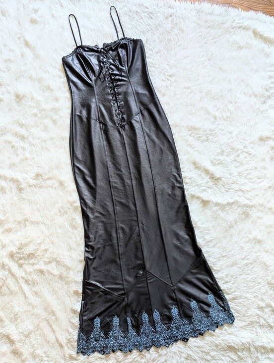 Lip Service Dresses & Skirts - 🔴LOWEST! 90s Lip Service Lace Up Corset Faux Leather Embroidered Maxi Dress